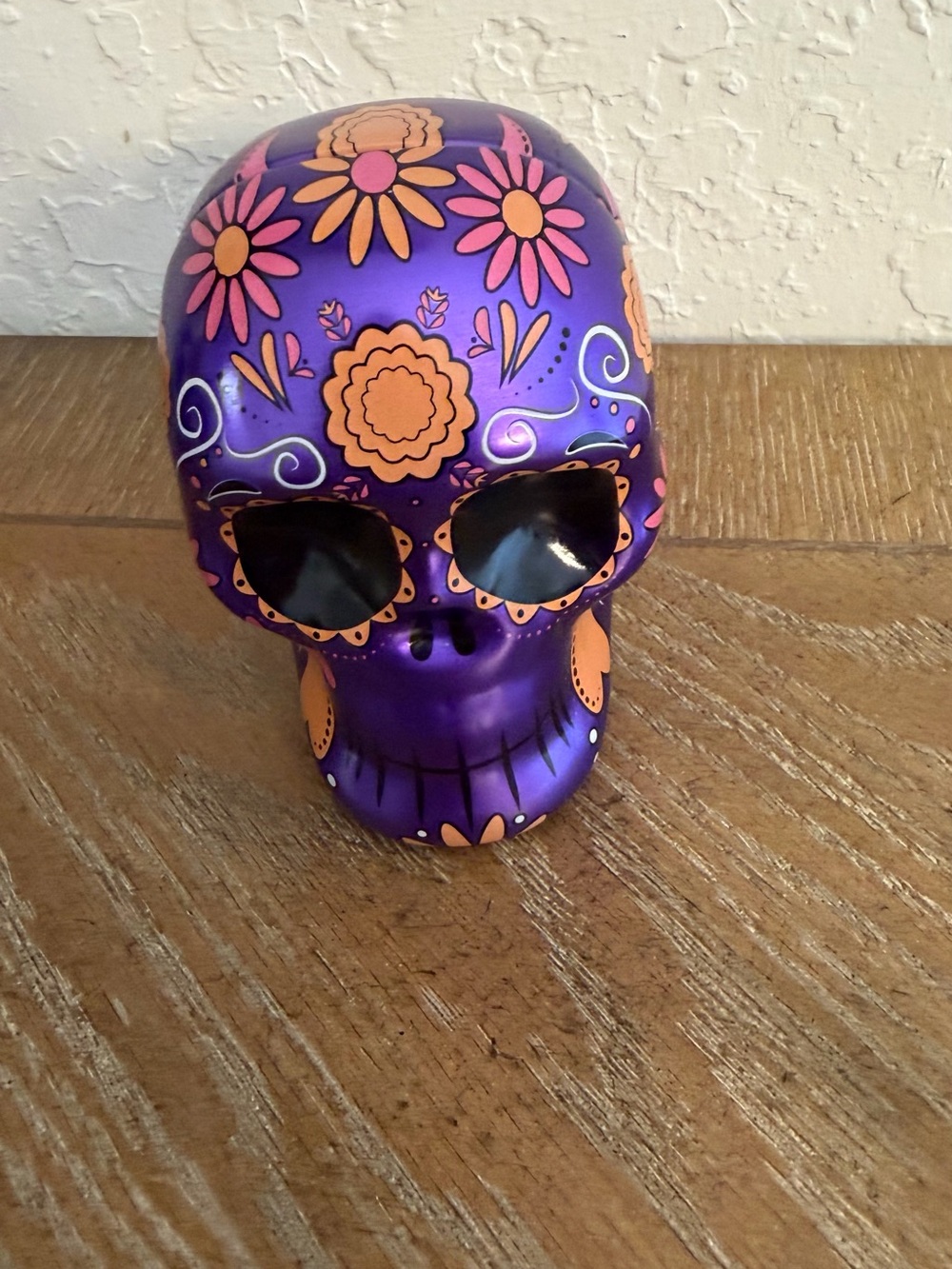 Purple Floral Sugar Skull Accent for Day of the Dead Décor